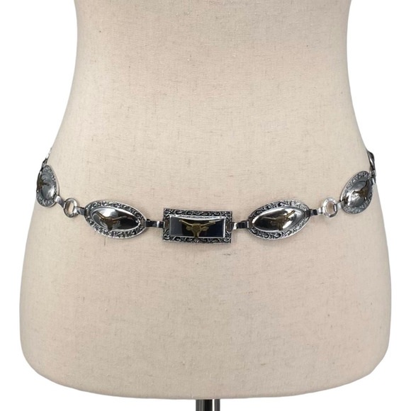 None Accessories - Western Coastal Cowgirl Silver Metal Rodeo Steer Chain Skirt Dress Belt Small